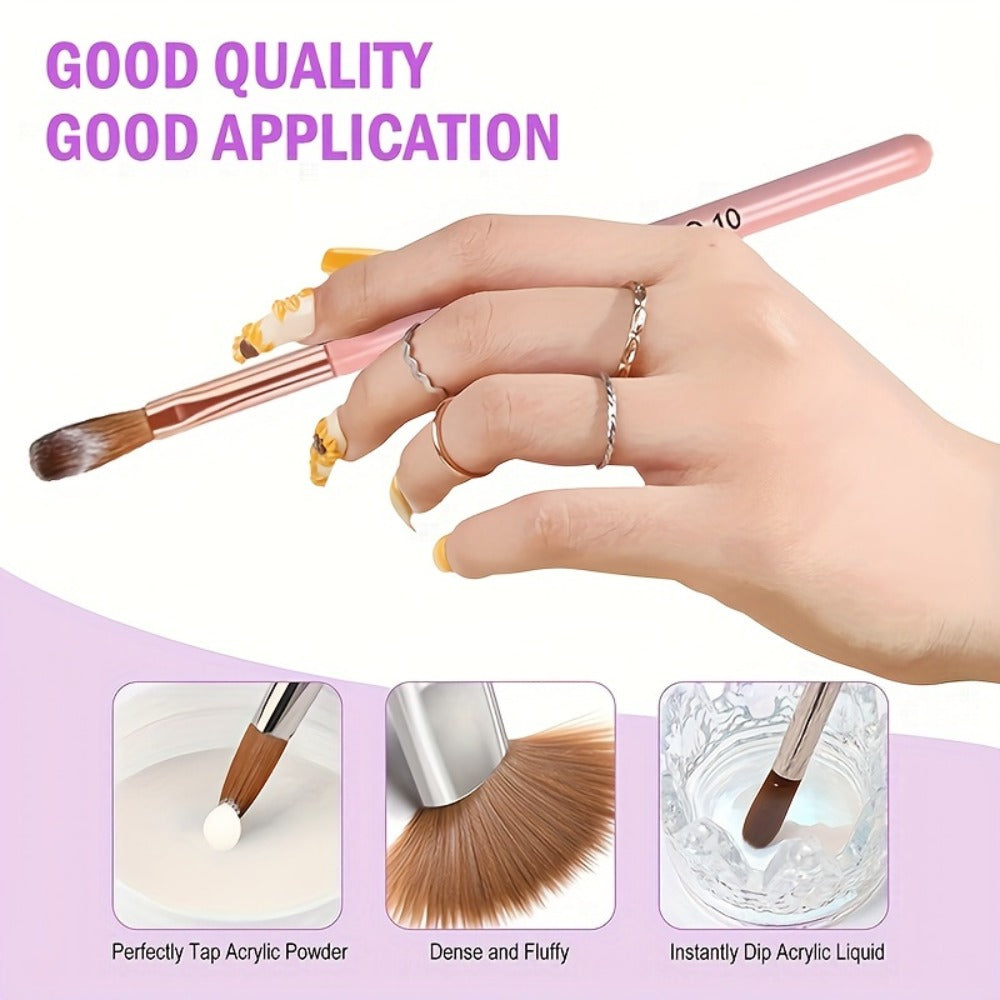 120g Peach Pink Acrylic Nail Kit 10-Piece — Crystal Powder Monomer Liquid Nail Brush Forms Complete Starter Set for Nail Extensions Salon & Home Use