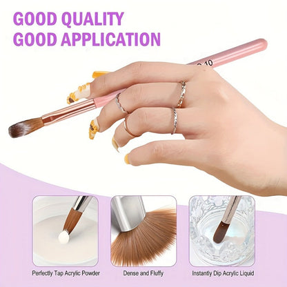 120g Peach Pink Acrylic Nail Kit 10-Piece — Crystal Powder Monomer Liquid Nail Brush Forms Complete Starter Set for Nail Extensions Salon & Home Use
