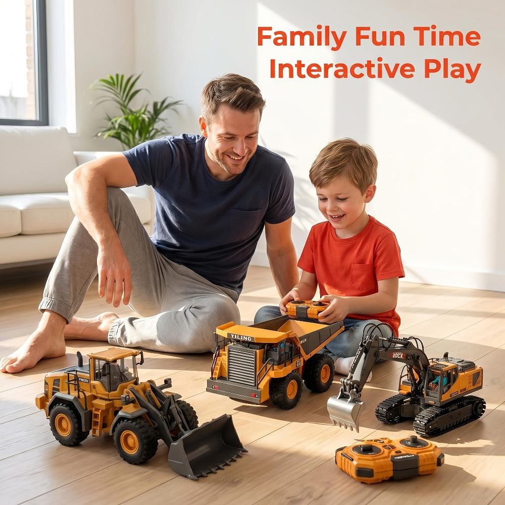 RC Engineering Vehicle Set 11-Channel 2.4GHz – 2-in-1 & 4-in-1 Remote Control Excavator Dump Truck Bulldozer, Alloy Construction Toy Fleet for Kids Boys, Best Birthday Christmas Gift Ages 6+