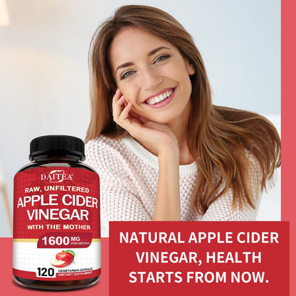 Apple Cider Vinegar Capsules 1600mg with Vitamin & Mineral Blend – Digestion, Weight Management & Energy Supplement 120 Capsules 60-Day Supply for Women & Men | 1, 2 or 3 Bottle Options
