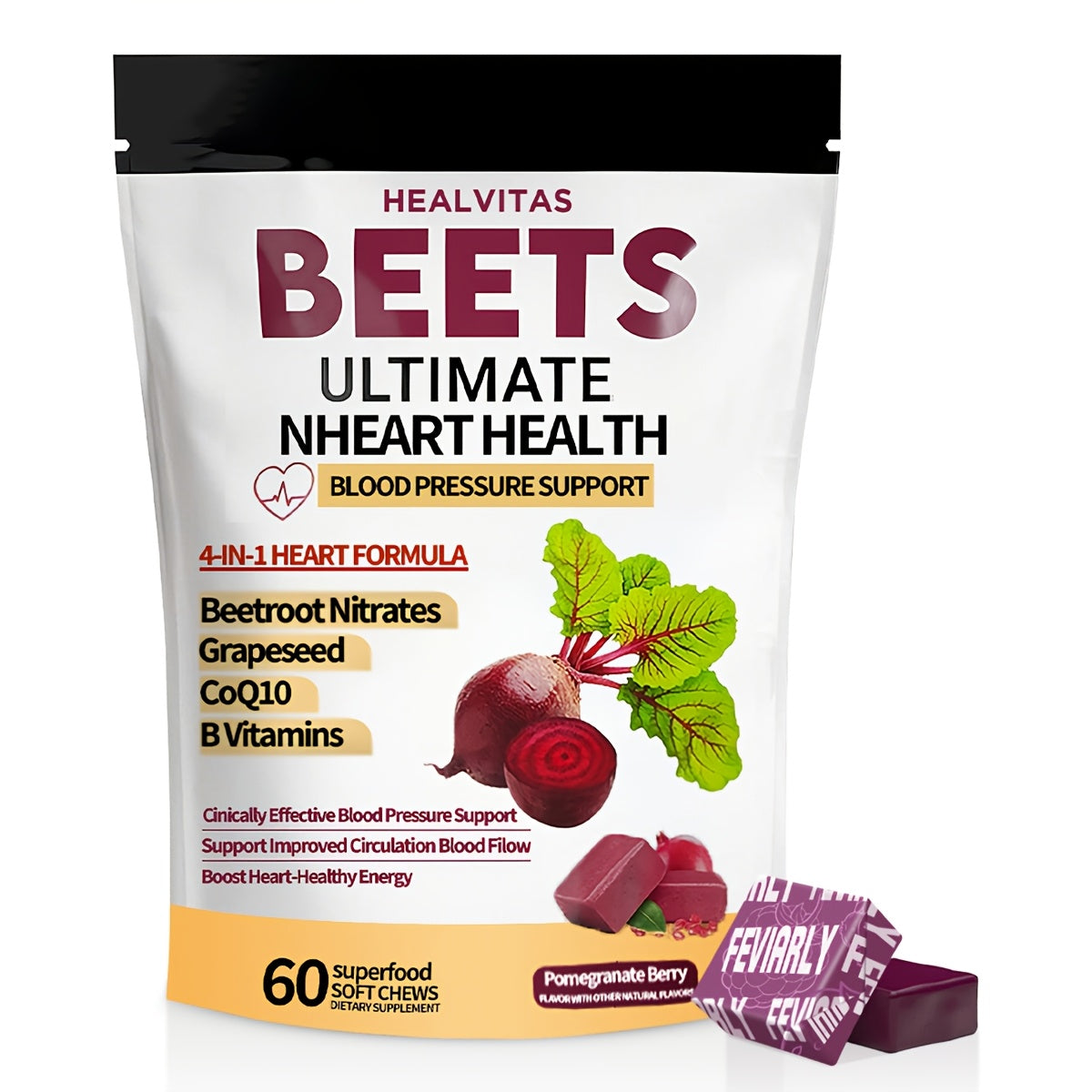 Beetroot Chewable Tablets with Natural Nitrates & Concentrated Beet Root Extract - Supports Circulatory System, Nitric Oxide Production & Cardiovascular Health - Dietary Supplement