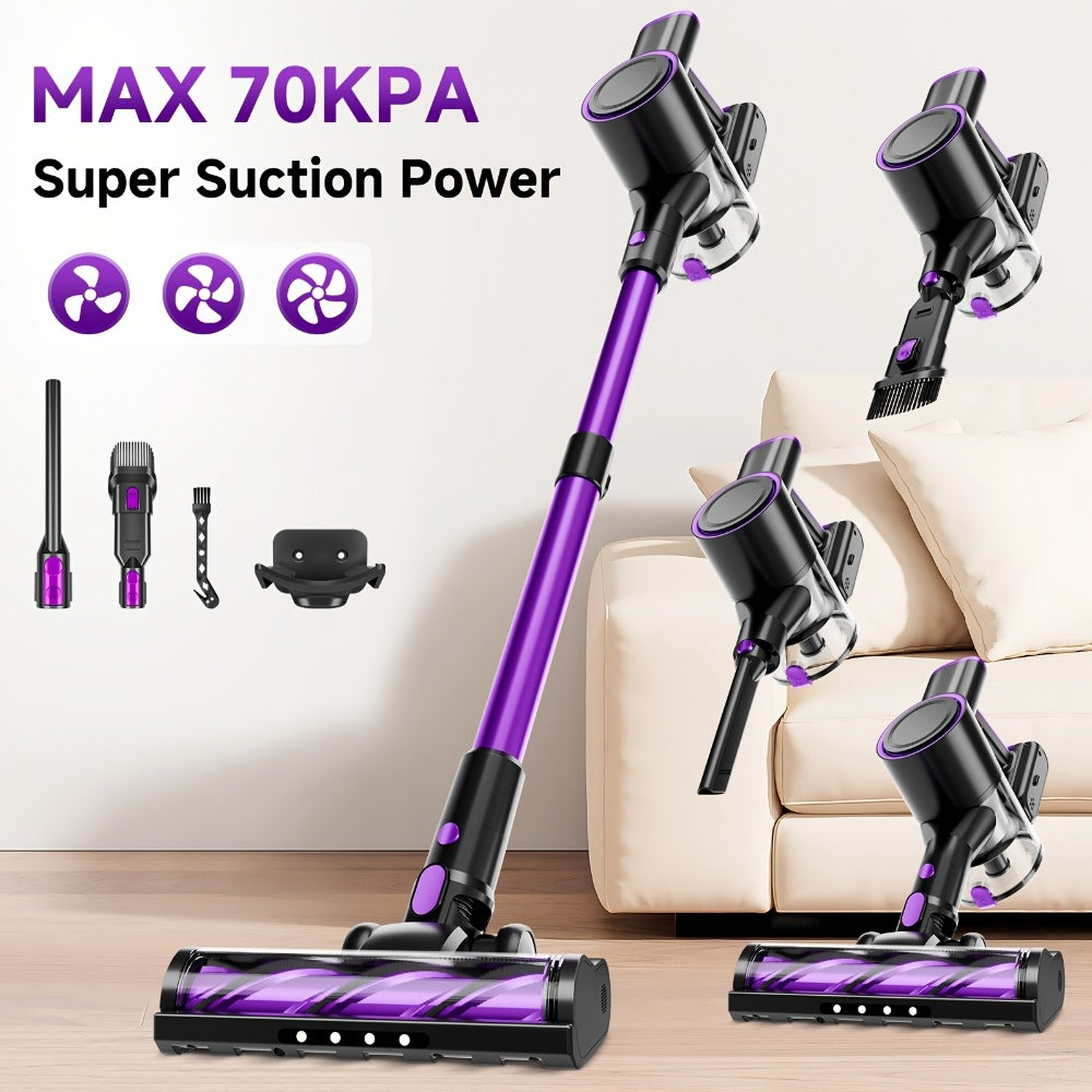 Vertical Vacuum Cleaner 55-70Kpa 3-Speed Adjustment with LED Floor Brush & Detachable Battery - 45 Min Runtime, Lightweight Handheld for Pet Hair, Carpet & Hard Floors, 7 Colors Available