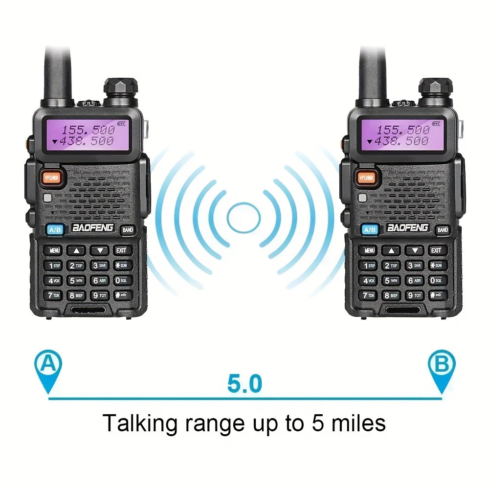 Set of 2 BAOFENG 5W High-Power Dual-Band Two-Way Wireless Handheld Portable Walkie Talkies for Hunting