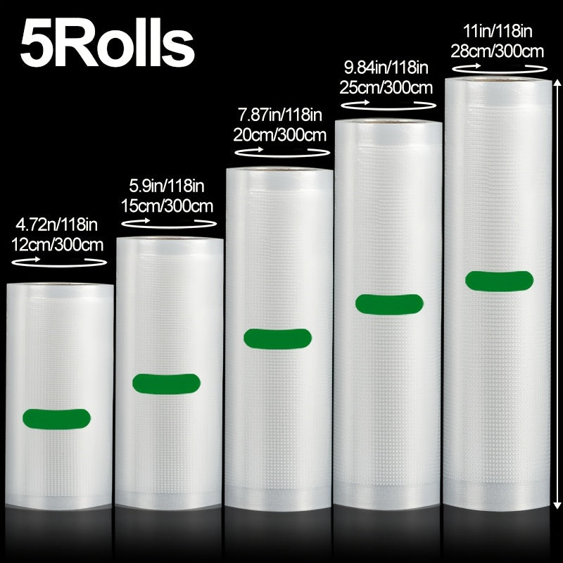 Vacuum Seal Bags Roll 5-Pack Multi-Size – BPA-Free PE+PA Vacuum Storage Roll Bags 3 Meters, 5 Widths for Food Storage, Meal Prep, Sous Vide & Freshness Preservation, Compatible with Vacuum Sealers