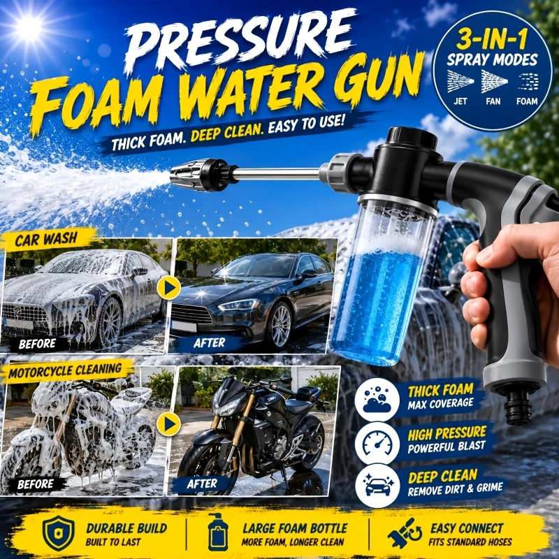 High-Pressure Foam Cleaning Gun, Equipped with 1/2 Inch And 3/4 Inch Hose Adapters, 360-Degree Rotating Nozzle with Adjustable Modes, Suitable for Women And The Elderly, Car Cleaning Tool, Suitable for Cars, Yards, And Various Cleaning Facilities