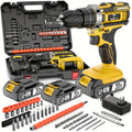 20V Cordless Drill Set, Impact Power Drill with 3/8 Inch Keyless Chuck, 18+3 Clutch Electric Drill with Work Light, Max Torque 45Nm, 2-Variable Speed And 2.0AH Batteries And Fast Charger