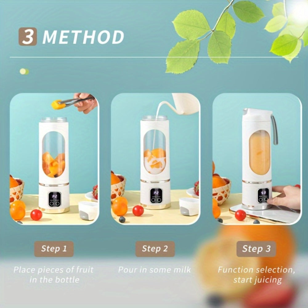 Portable USB Rechargeable Blender with LED Display – 15oz Personal Smoothie Blender for Shakes, Milkshakes & Fresh Juice, Compact Mini Blender for Home Gym Office & Travel, BPA-Free Cup