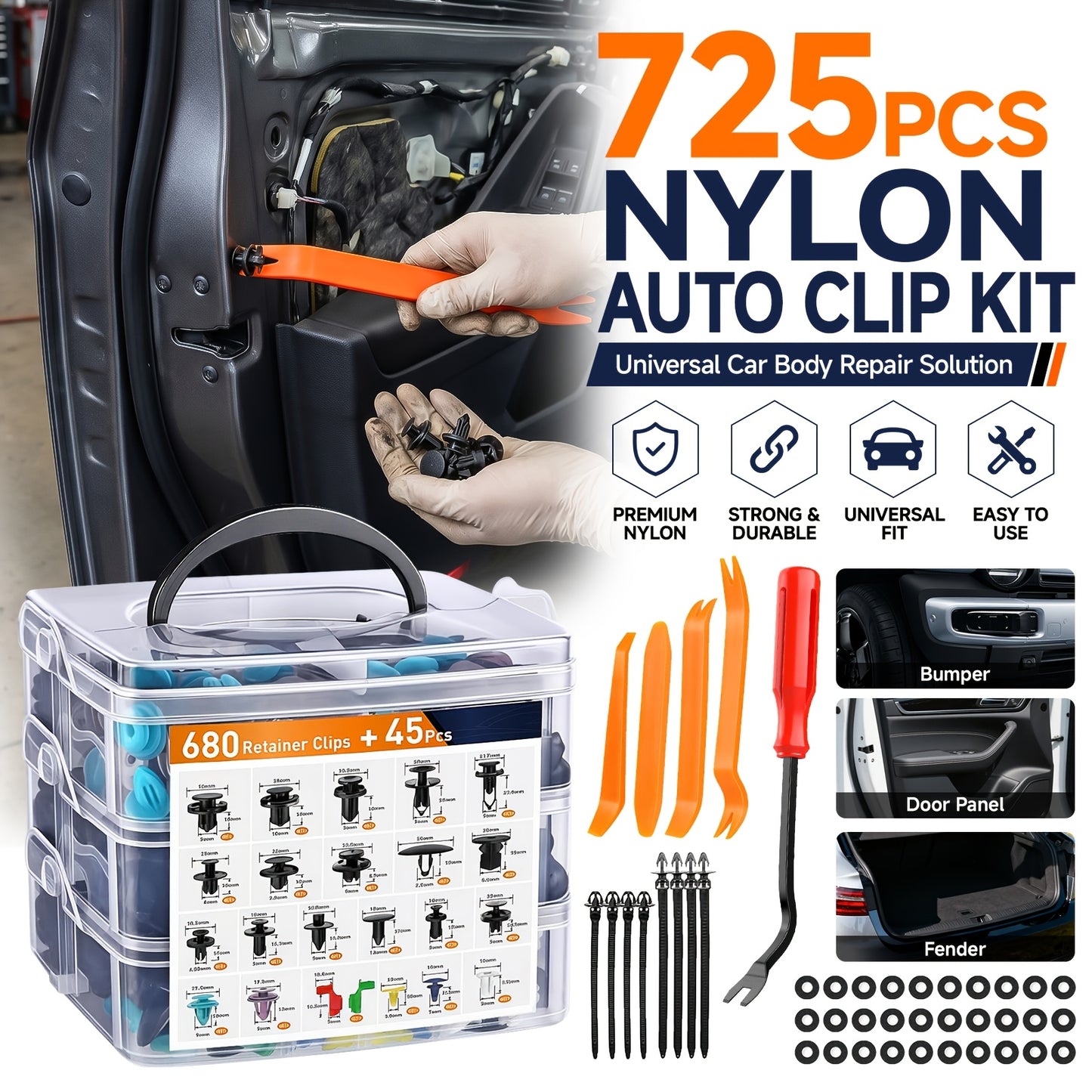 725pcs Boxed Universal Car Bumper Screw Repair Nuts And Screws, Including Plastic Clips for Bumper, Wing, And Internal Body Parts Father'S Day Gift