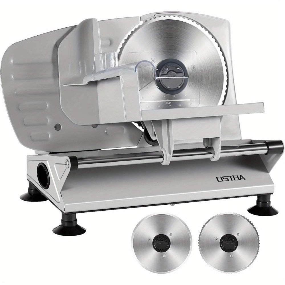 Electric Meat Slicer for Home Use – Deli Food Slicer with 2 Removable Stainless Steel Blades, Adjustable Thickness, Food Carriage for Meat, Cheese & Bread