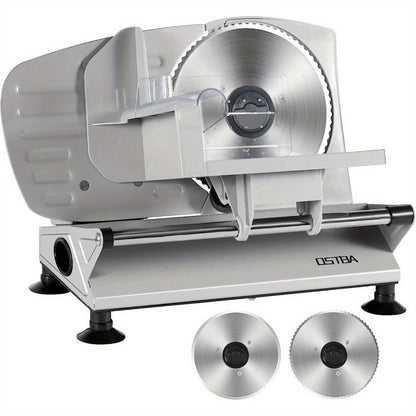 Electric Meat Slicer for Home Use – Deli Food Slicer with 2 Removable Stainless Steel Blades, Adjustable Thickness, Food Carriage for Meat, Cheese & Bread
