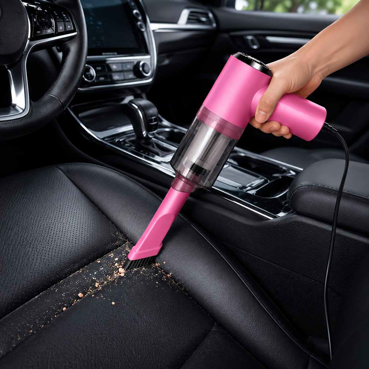 Stylish Pink Car Vacuum Cleaner, Equipped with a 12V Power Supply Output. Easily Cleans Your Beloved Car, Very Suitable for Women, And Makes an Excellent Choice for Your Beloved Vehicle, Without Battery