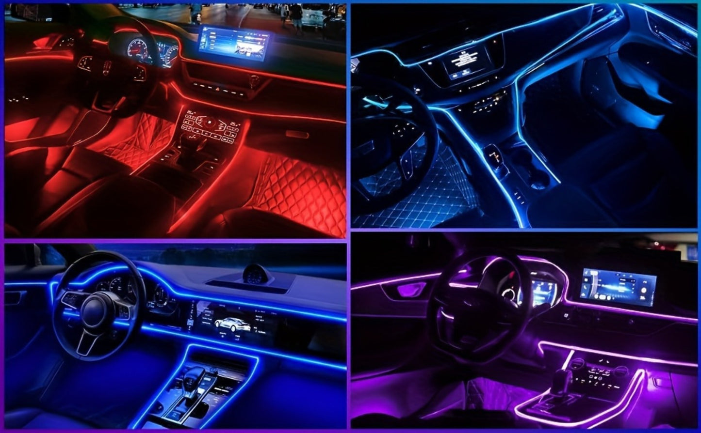RGB Car Interior LED Strip Lights 16 Million Colors App & Remote Control Music Sync Fiber Optic Ambient Light Bar USB 5V for Car Dashboard Door Decoration, 196" & 5-in-1 Kit Options