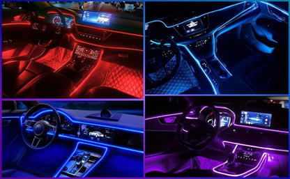 RGB Car Interior LED Strip Lights 16 Million Colors App & Remote Control Music Sync Fiber Optic Ambient Light Bar USB 5V for Car Dashboard Door Decoration, 196" & 5-in-1 Kit Options