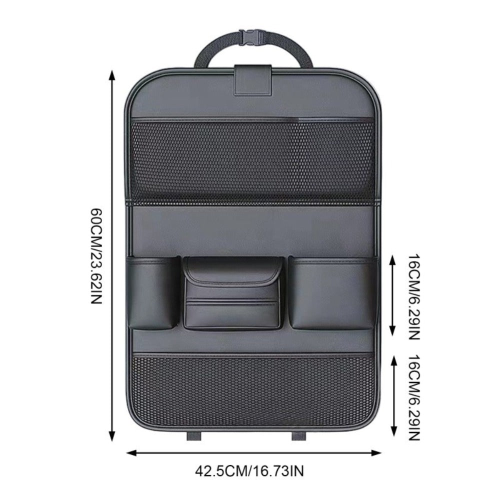 PU Leather Car Seat Back Organizer – Multi-Pocket Backseat Storage Bag with Mesh Pockets, Laptop Holder & Foldable Design for Car Interior Travel Accessories, Black