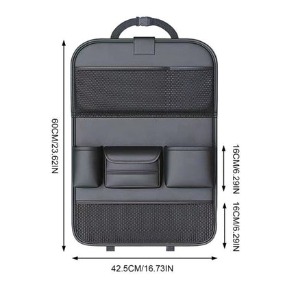PU Leather Car Seat Back Organizer – Multi-Pocket Backseat Storage Bag with Mesh Pockets, Laptop Holder & Foldable Design for Car Interior Travel Accessories, Black
