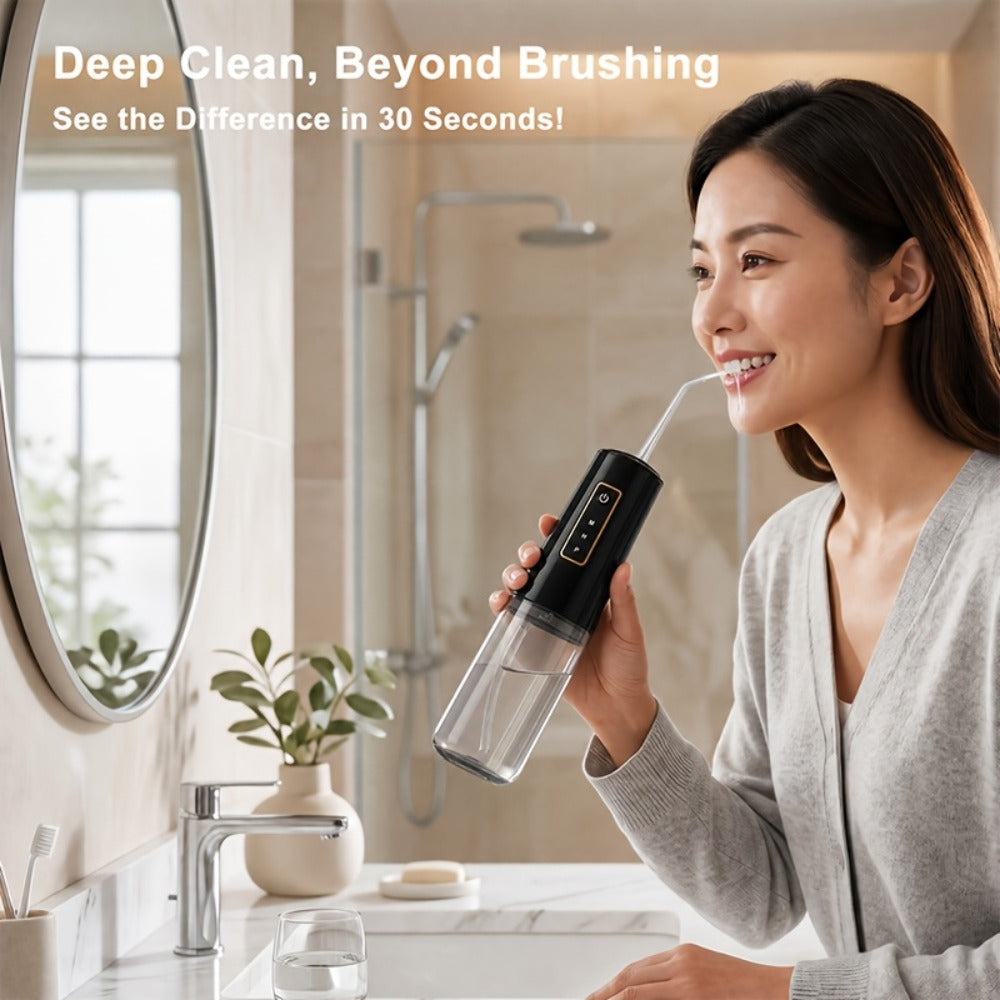 Water Flosser Portable Oral Irrigator – 360° Rotating Nozzle, 3 Pressure Modes, 4 Nozzle Tips, Rechargeable Cordless Teeth Cleaner for Travel & Daily Use