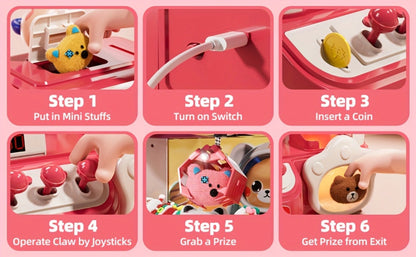 Mini Claw Machine for Kids with Lights Music Pink – Large 16.9" Arcade Claw Toy with 20 Coins 16 Plush Dolls USB Cable, Fun Birthday Christmas Gift for Girls Boys Ages 3 6 8 10+