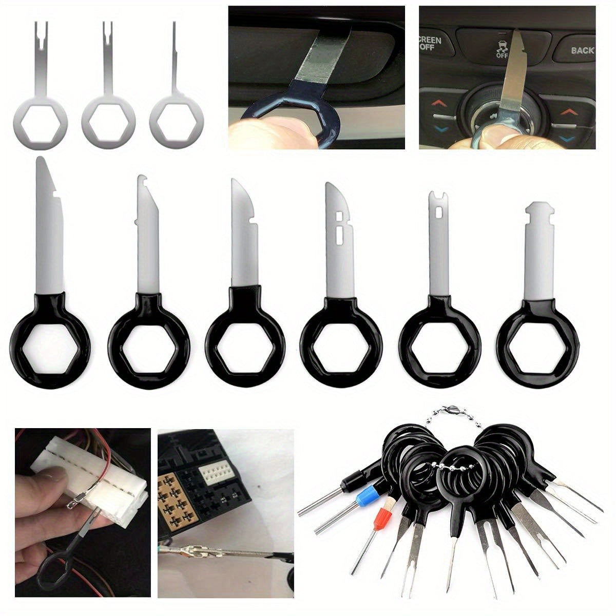 43pcs Set Of Interior Removal Tools, Car Terminal Removal Key Tools, Car Pliers, Audio Removal Tools, Car Interior Repair And Removal Kits, Precision Hook And Pick Sets, Car Film Scrapers, A Good Choice for Daily Use, Birthday Holiday Party Gifts.