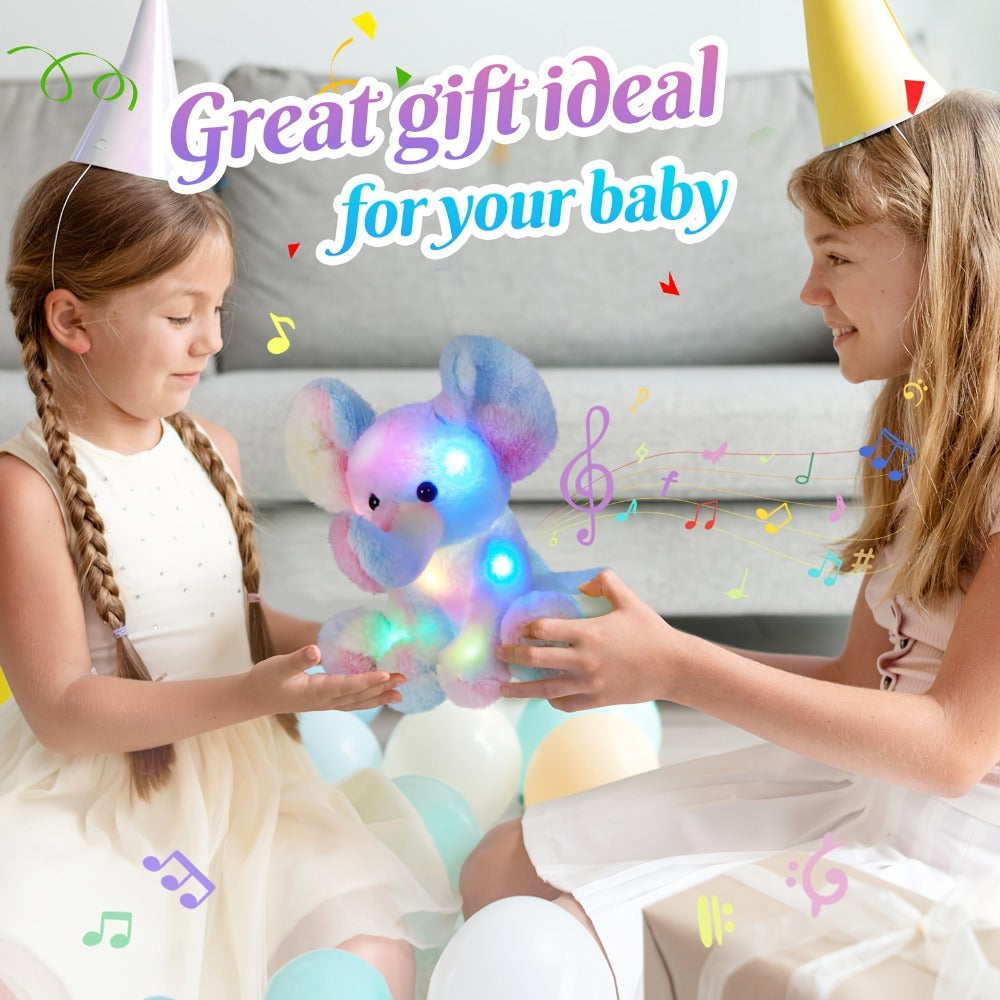 Musical Light Up Rainbow Elephant Plush 12 Inch LED Glowing Lullaby Stuffed Animal Night Light Sensory Toy Baby Shower Birthday Gift for Babies Toddlers Kids