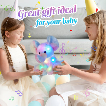 Musical Light Up Rainbow Elephant Plush 12 Inch LED Glowing Lullaby Stuffed Animal Night Light Sensory Toy Baby Shower Birthday Gift for Babies Toddlers Kids