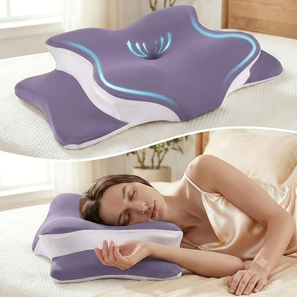 Cervical Neck Pillow for Sleeping - Butterfly Contour Memory Foam Ergonomic Support for Back & Side Sleepers, Slow Rebound Pressure Relief, Cervical Spine Alignment, Machine-Washable Cover, Multi-Color