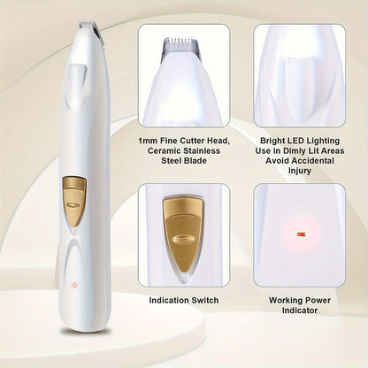 Dog Grooming Kit Electric Paw Trimmer with LED Light – USB Rechargeable Professional Dog Clippers, Low Noise Shaver for Dogs & Cats, Trims Eyes Face Ears Paws, Safe Home Grooming Tool