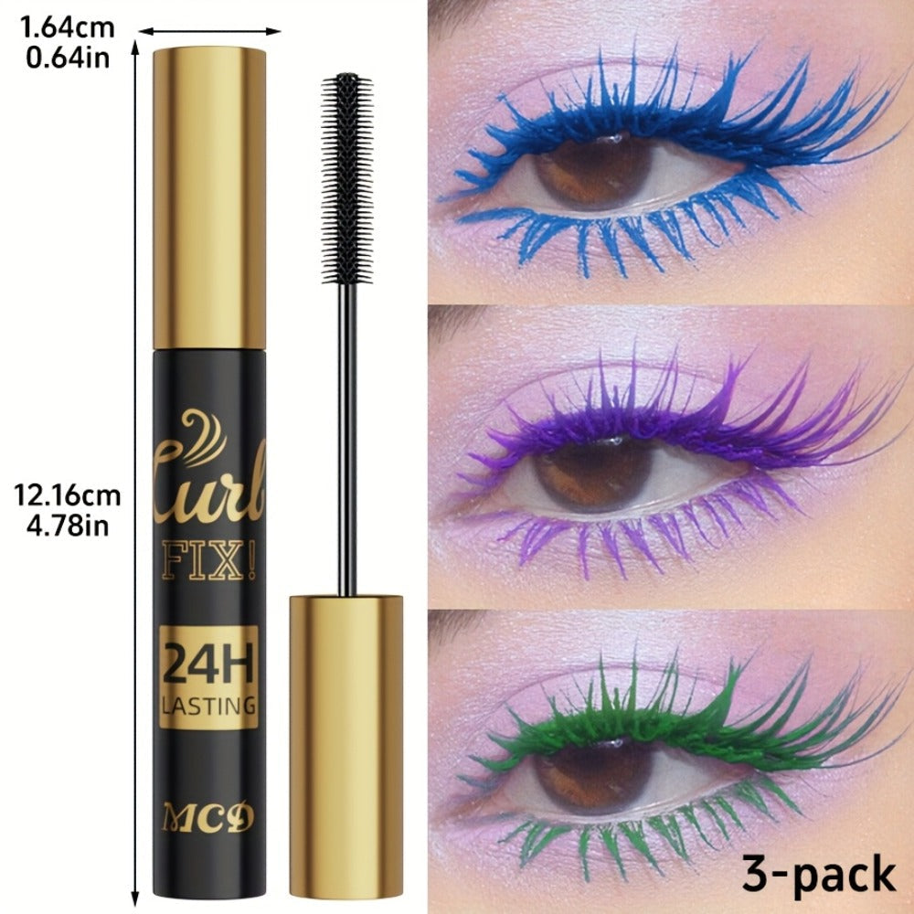 Colorful Mascara Set 3-Piece Bright Shades with Eyebrow Pencil Eyeshadow Pencil & Waterproof Eyeliner – Long-Lasting Curled Lengthening Eye Makeup Kit for Party Festival Everyday