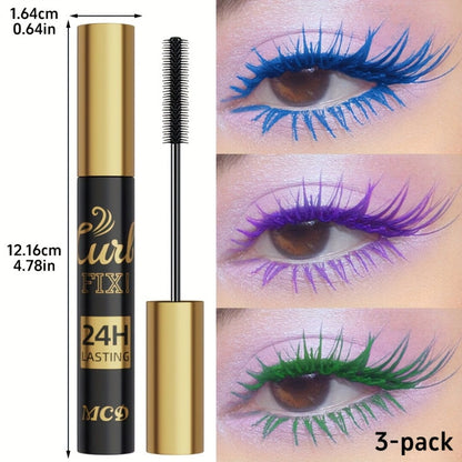 Colorful Mascara Set 3-Piece Bright Shades with Eyebrow Pencil Eyeshadow Pencil & Waterproof Eyeliner – Long-Lasting Curled Lengthening Eye Makeup Kit for Party Festival Everyday
