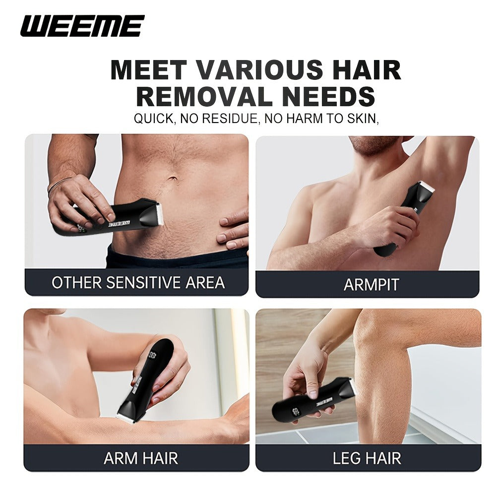 Men's Body Hair Trimmer USB Rechargeable - Chest, Leg & Armpit Hair Trimmer with LCD Display & LED Light, Cordless Electric Body Groomer for Men, Gift for Dad, Husband, Son, Birthday & Father's Day