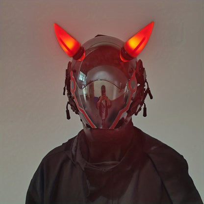 Electric Pink Punk Cosplay Mask with Helmet – Battery-Powered LED Full Face Mask for Halloween, Christmas, Easter, Rave Music Festival & Party, Unisex Adult Costume Prop, Cool Gift for Men & Women