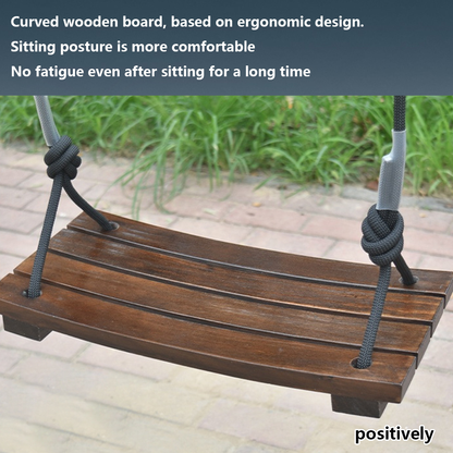 Solid Wood Outdoor Swing Seat 440LBS Capacity Adjustable Rope Length Single Seat Tree Swing for Kids Adults Backyard Garden Patio Hanging Rope Swing