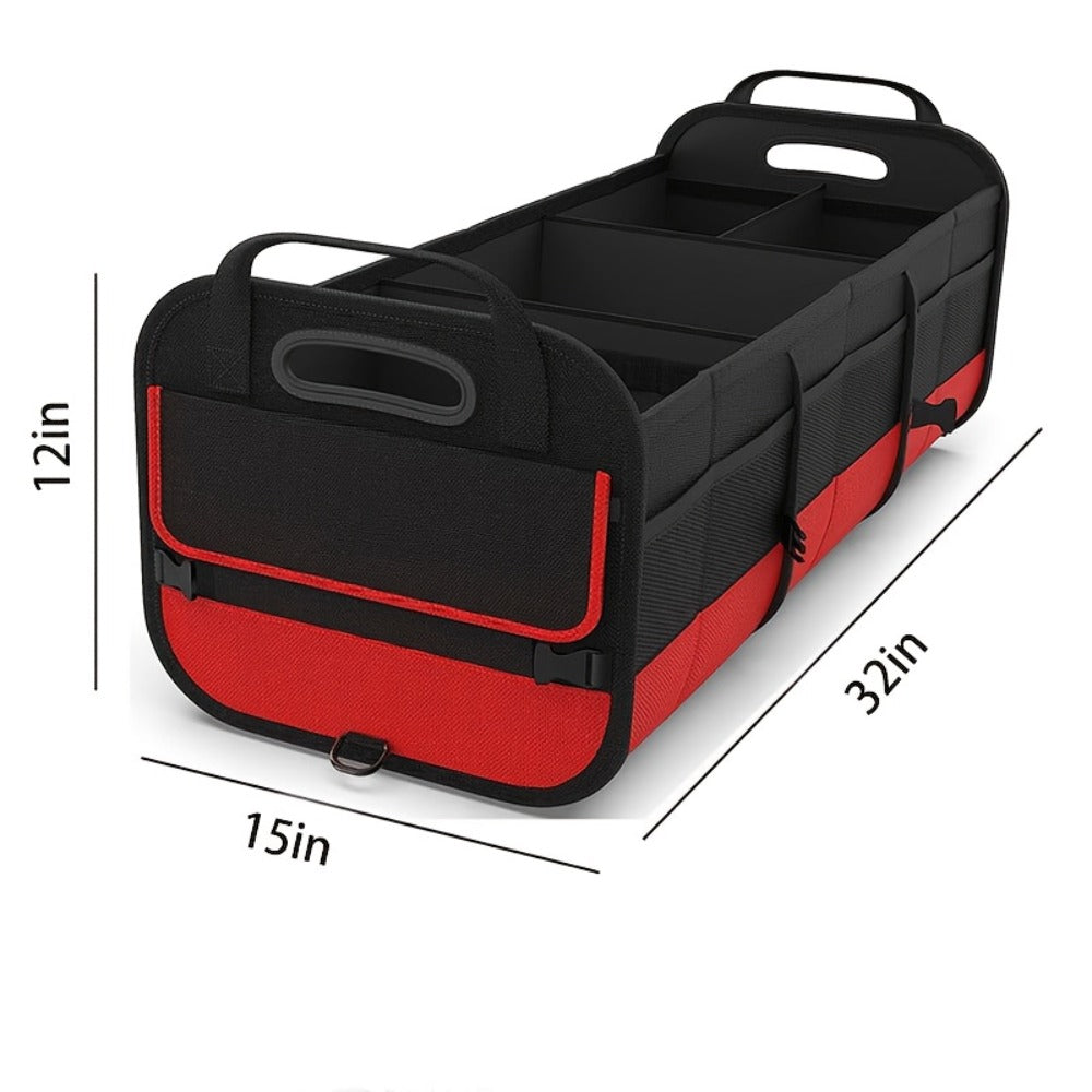 Foldable Car Trunk Organizer 95L – 4-Compartment Storage Box with 2 Retractable Straps, Collapsible Cargo Bin for SUV Truck Minivan – Travel Camping Shopping