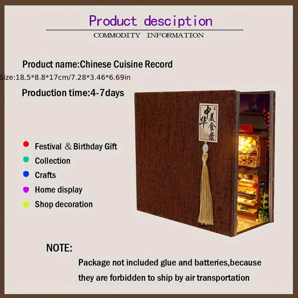 Book Nook Kit Chinese Food Street Miniature Dollhouse 3D Wooden Puzzle Bookshelf Insert DIY Model Building Set for Adults Teens – No Glue Needed Birthday Christmas Housewarming Gift