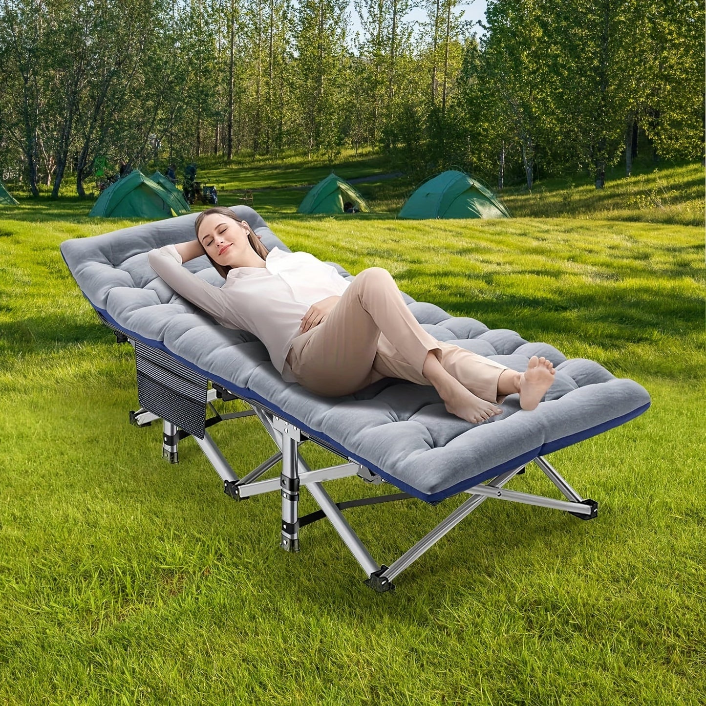 Heavy Duty Folding Camping Cot 75 Inch Portable Sleeping Bed with Carry Bag Guest Bed for Adults Outdoor Camping Hiking Home Use Gray Wine Red with Blue Mattress or Two Side Mattress