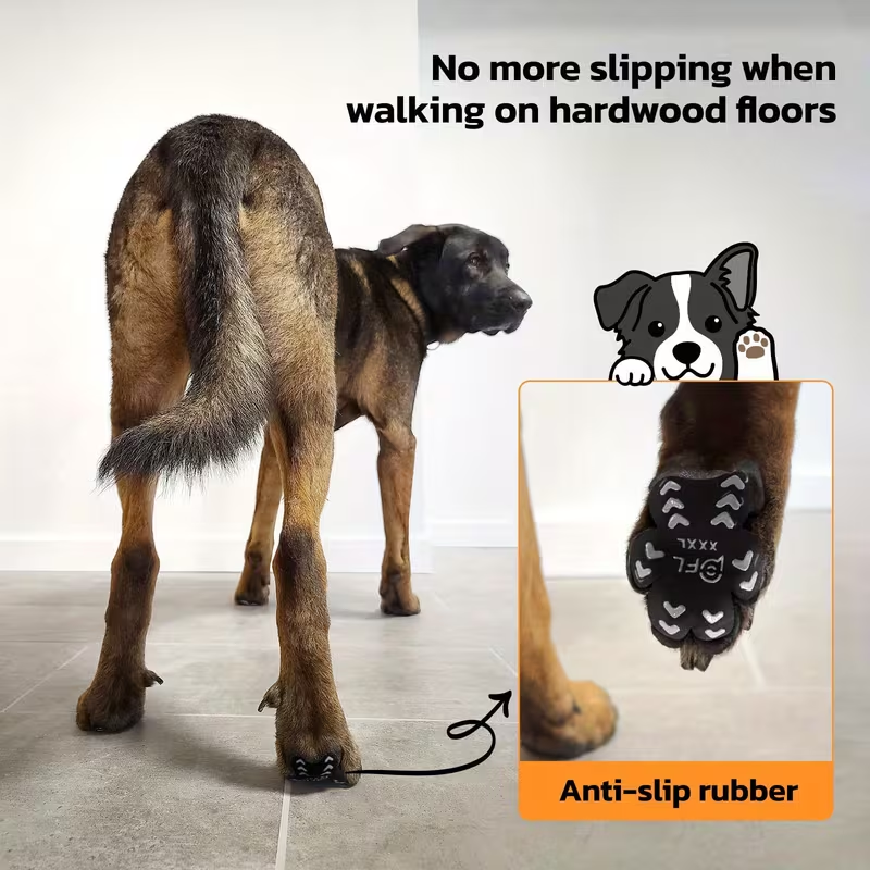 Dog Paw Pads Anti-Slip Sticker Protector 12 Sets 48pcs – Traction Grip Paw Stickers for Senior Dogs on Hardwood Floors, Cuttable Hook & Loop Adhesive Paw Grips, Sizes L to 3XL