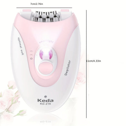 Electric Epilator for Women USB Rechargeable 2-Speed Painless Hair Removal – Stainless Steel Blades Cordless Portable Body Hair Remover for Legs Bikini Line Face, Ergonomic Pink Design, Gift for Her