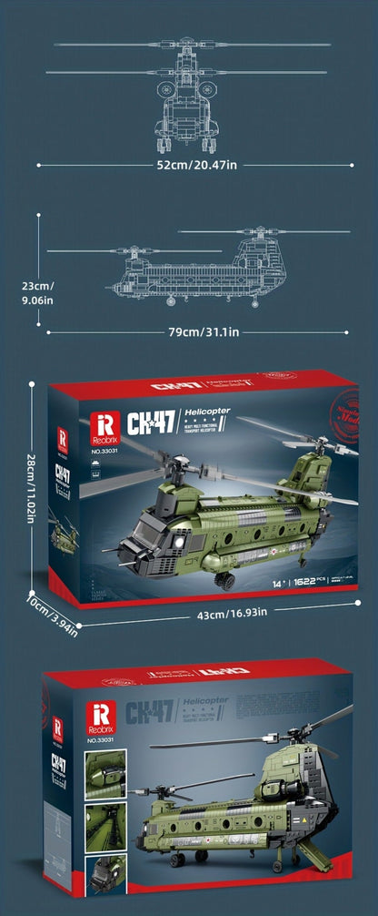 Chinook Helicopter Building Blocks Set 1622 Pcs – US Military CH-47 Transport Helicopter MOC Model Kit Adults Teens Aviation Military Fan Christmas Birthday Father's Day Gift