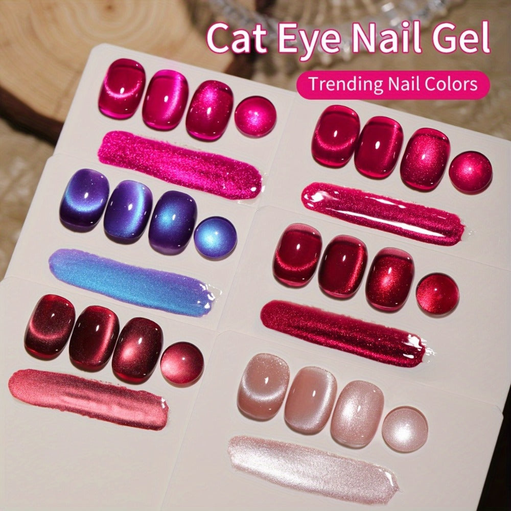 Berry Cat Eye Gel Polish 6 Colors Photo Frame Bottle Magnetic Holographic Reflective Soak Off LED UV – Deep Plum Burgundy Magenta Nail Art Gel for Salon & DIY Manicure, Nail Art Gift for Women