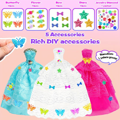 Fashion Doll Closet Wardrobe 139pcs Clothes Accessories Playset for 11.5 Inch Dolls – Princess Mermaid Dresses Shoes Hangers Handbags DIY Stickers Creative Gift for Girls Ages 3+ Birthday Christmas
