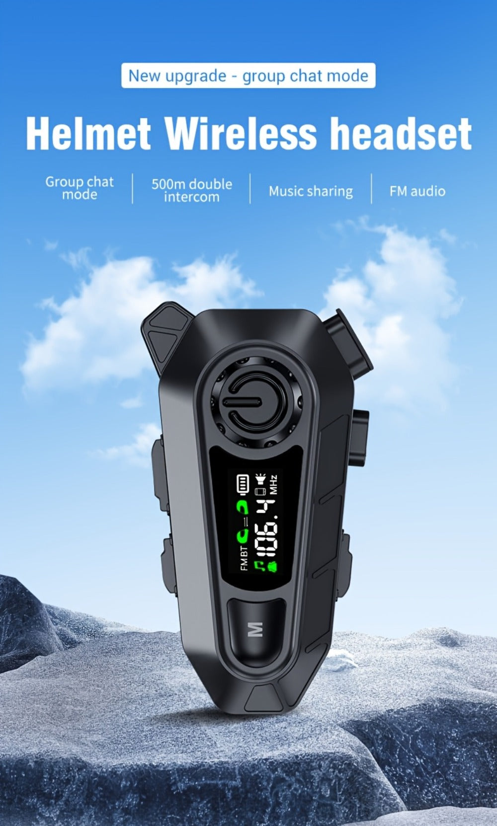 Motorcycle Helmet Bluetooth Intercom Headset 500M Range Bluetooth 5.3 LED Display Noise Cancelling Voice Control FM Radio Music Sharing for Off-Road Riding