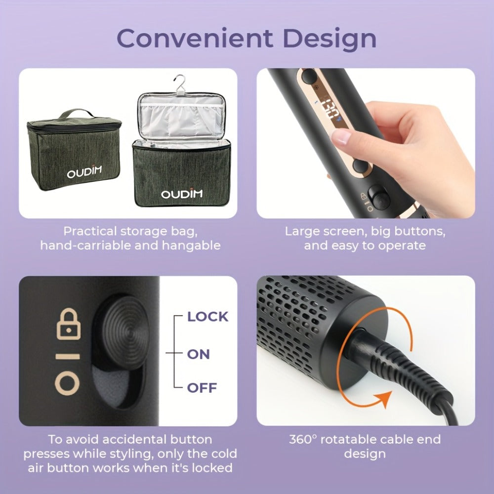 Hot Air Brush 6-in-1 Negative Ion Hair Dryer Brush & Styler 110000 RPM High-Speed Blow Dryer with Curling Iron Straightener Auto-Winding Curler Foldable Handle Storage Bag