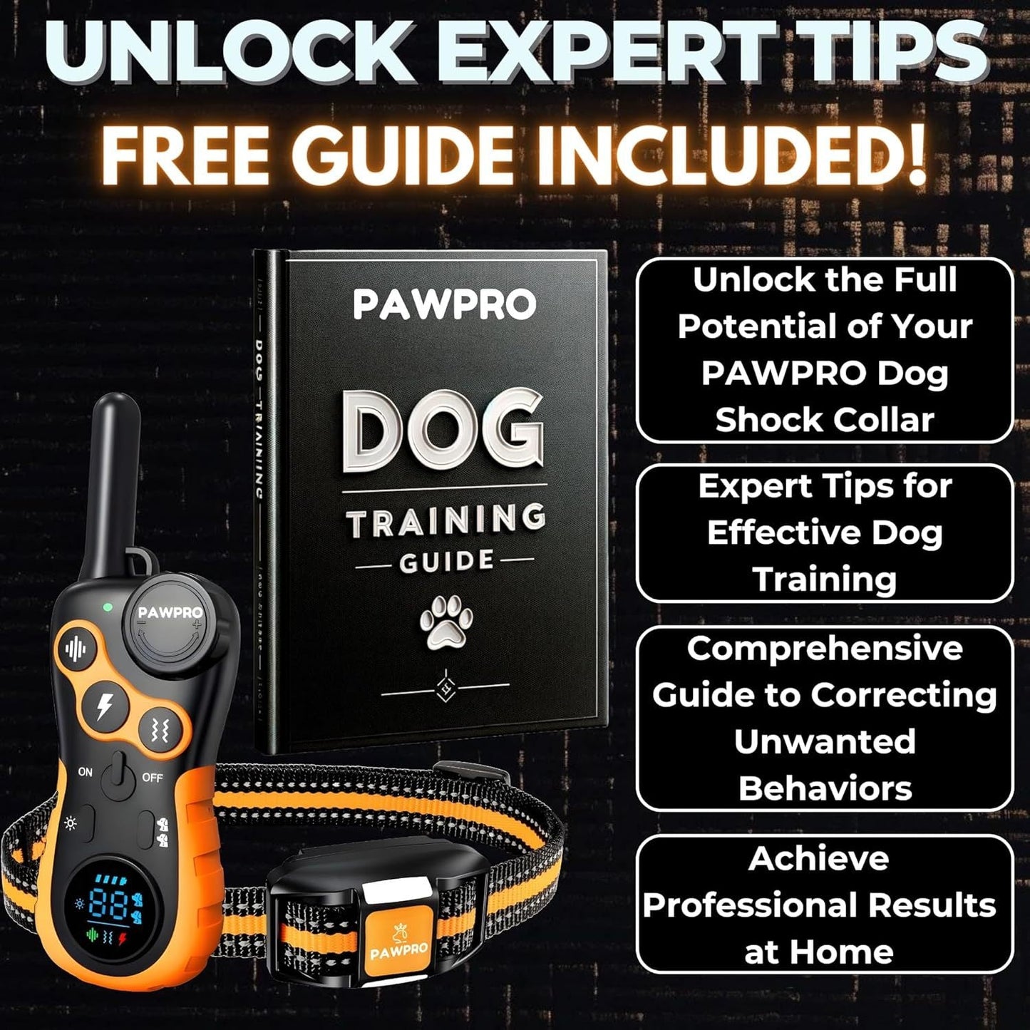 PAWPRO Dog Shock Collar 4-Mile Range Remote Training Collar - 124 Adjustable Levels, 4 Modes Beep Vibration Shock LED, Fits 5-135 lbs Dogs, 2-Year Warranty & Expert Training Guide Included