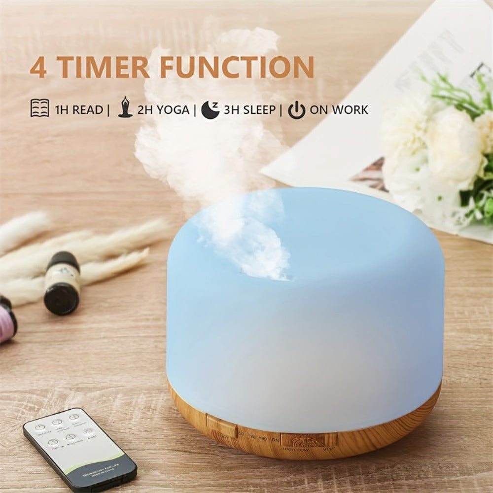 Large Room Essential Oil Diffuser 16.91oz – Timer, 7 Ambient LED Lights, No Water Auto-Off, Wood Grain Design for Home & Office