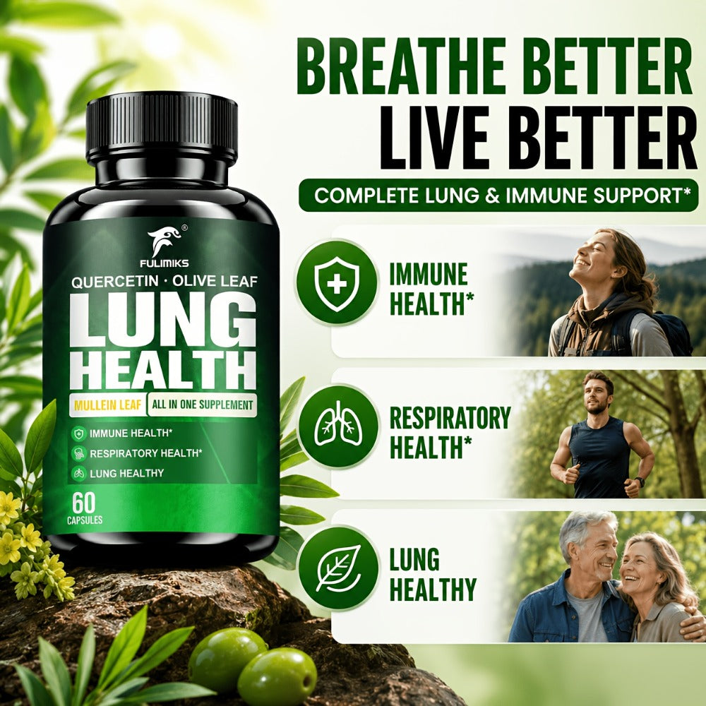 Lung Health Supplement Capsules with Mullein Leaf & Olive Leaf Extract for Respiratory Support, Immune Health, Airway Comfort, Day & Night Use, 60 Capsules