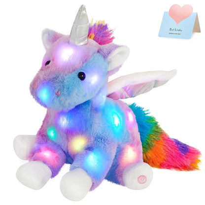 Light Up Unicorn Plush Toy with Glowing Rainbow LED & Music – Glow in the Dark Stuffed Animal for Kids, Girls, Birthday, Christmas & Holiday Gift