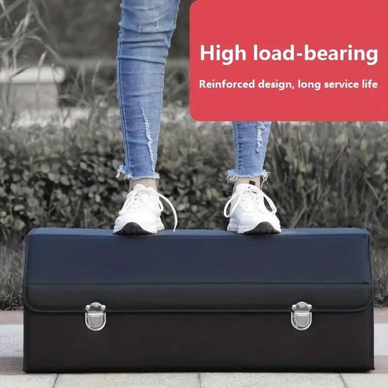 Car Trunk Organizer - Trunk Organizer & Storage SUV, PU Leather Foldable Trunk Organizer, Multi Compartment Adjustable Car Grocery Storage Box