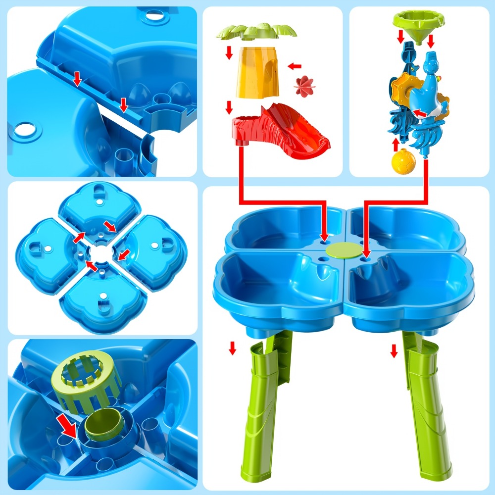 4-in-1 Sand & Water Table for Toddlers & Kids – Outdoor Sensory Play Sandbox Activity Table with Beach Toys, Summer Holiday Backyard Toy for Ages 2+, Accessories Color Random