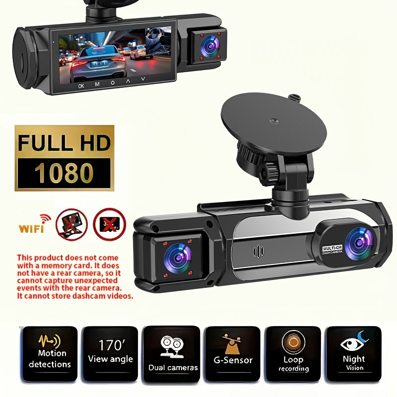 1080P Dash Cam with 3 Cameras Front Built-In Rear Infrared Night Vision 170° Wide-Angle Built-In Audio 32GB Card Connection to Smartphone Loop Recording G-Sensor 24 Parking Monitor