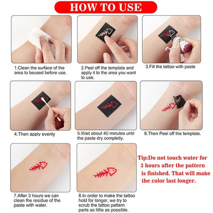 Tattoo Stencil Kit with Brown Paste Ink & Flash Spray – Pre-Cut Hollow Template DIY Freehand Henna Style Temporary Tattoo Body Art Designs 2-Pack No Machine No Electricity for Festivals Parties Gifts
