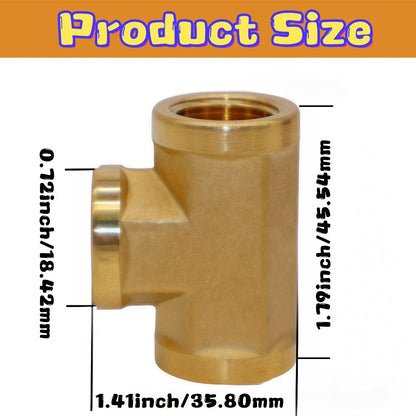 Brass Forged Pipe Tee Fittings NPT Female Threaded - 3-Way T-Shape Connector Couplings, Durable Metal Pipe Intersection Adapter for 1/8" 1/4" 3/8" 1/2" Pipes, Plumbing HVAC Gas Water Applications